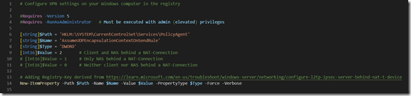 PowerShell L2TP-VPN Registry-Setting